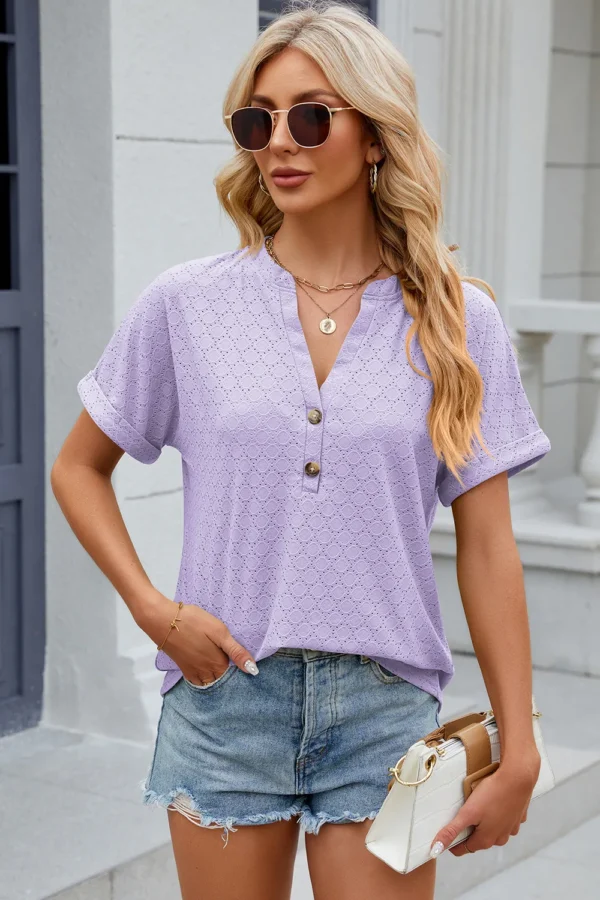 V-neck button T-shirt top - Image 17