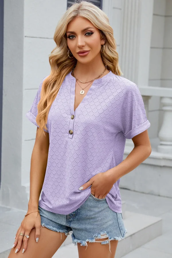 V-neck button T-shirt top - Image 19