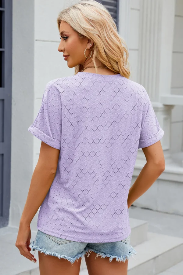 V-neck button T-shirt top - Image 20