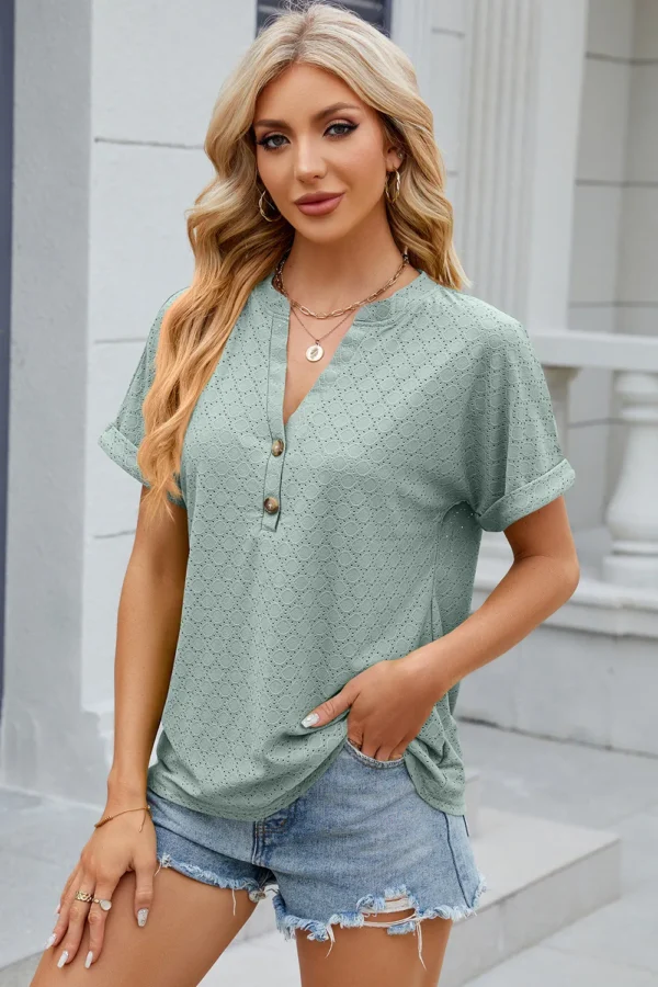 V-neck button T-shirt top - Image 14