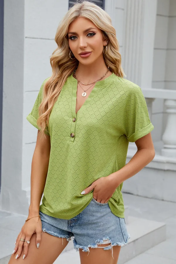V-neck button T-shirt top - Image 26