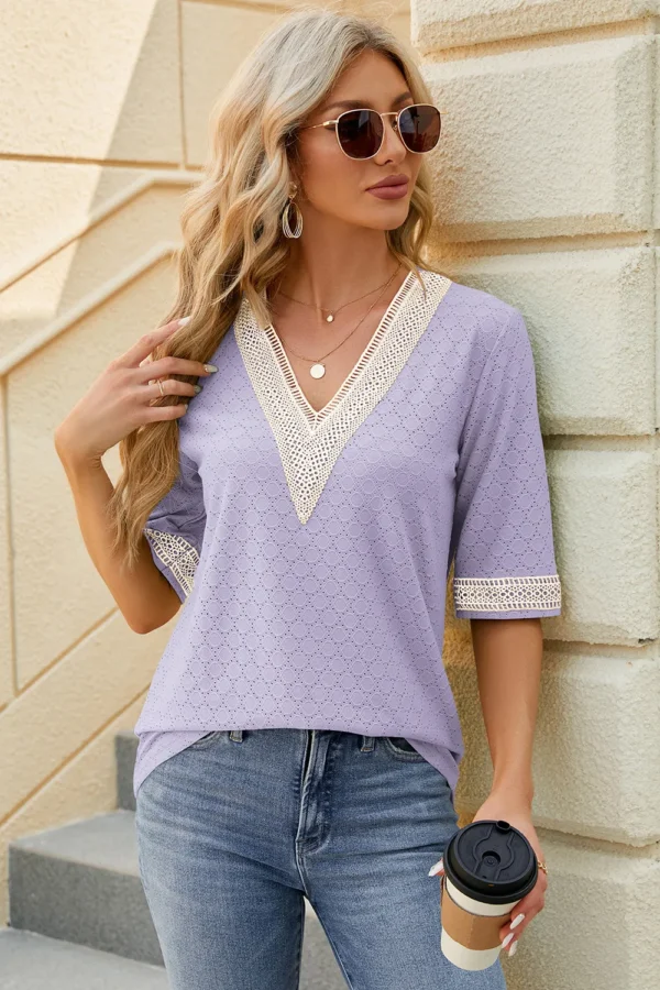V-neck T-shirt top for women - Image 31