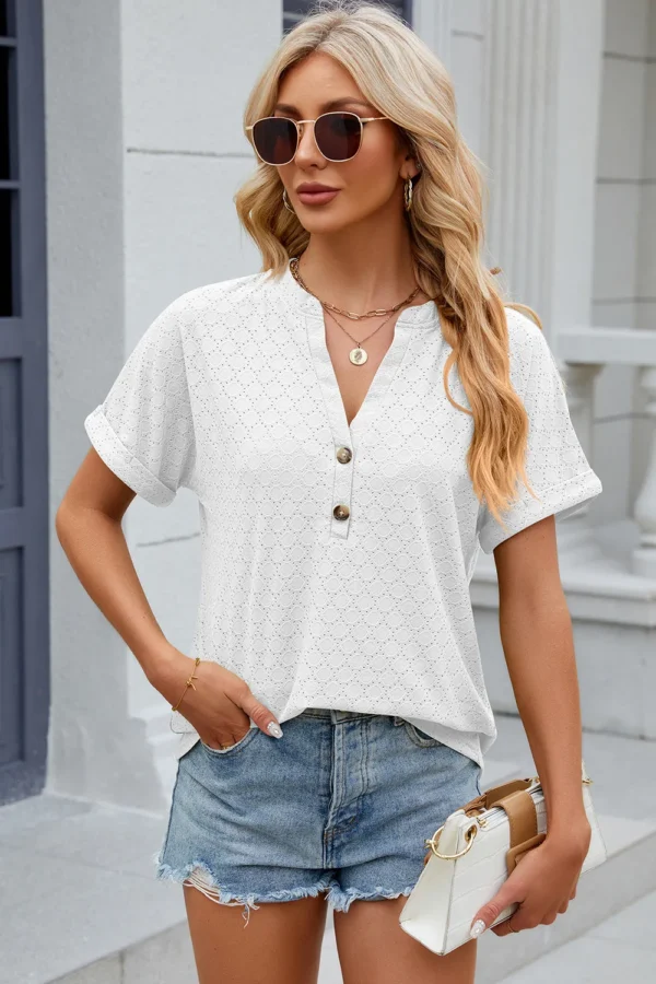 V-neck button T-shirt top - Image 9