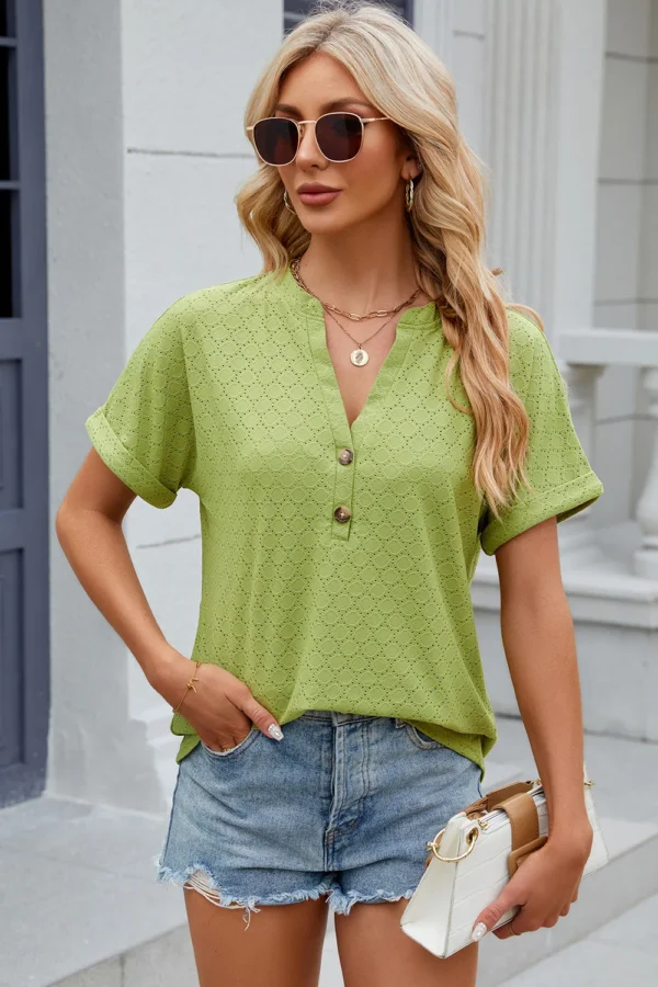 V-neck button T-shirt top - Image 27