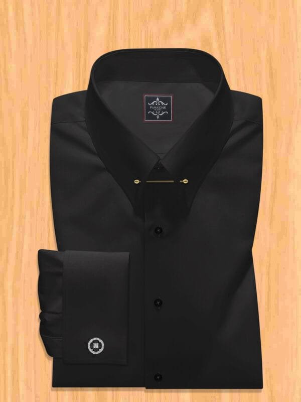 Black Mens Dress Shirt Pin Collar