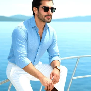 Mens Blue Linen Shirt