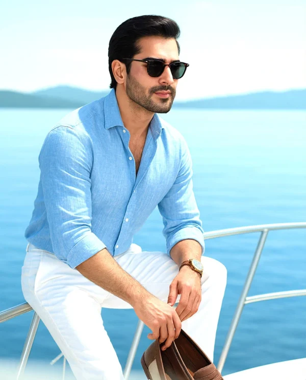 Mens Blue Linen Shirt