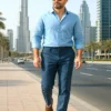 Mens Blue Linen dress Shirt