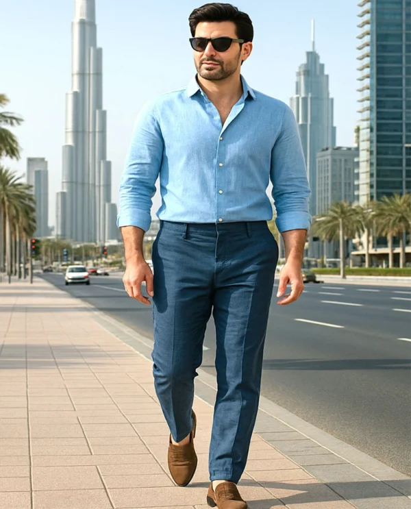Mens Blue Linen Shirt