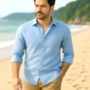 Mens Blue Linen casual Shirt