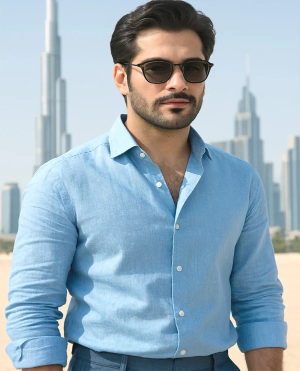 Mens Blue Linen Shirt