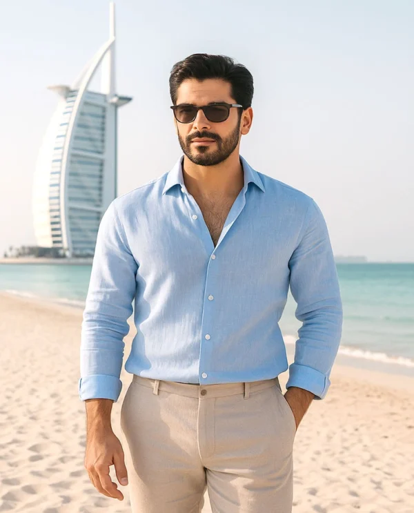 Mens Blue Linen Shirt