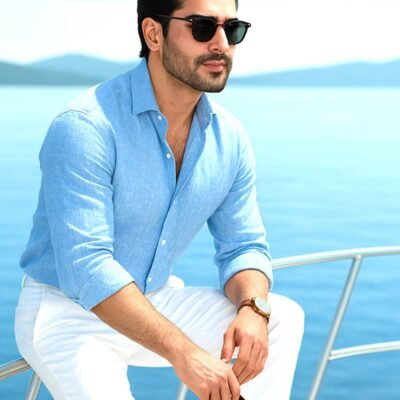Mens Blue Linen Shirt