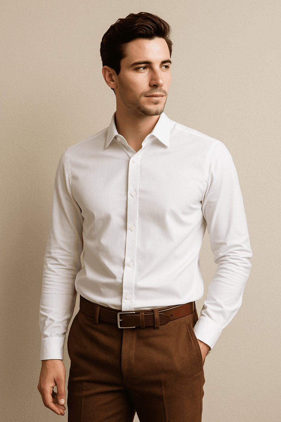 White Shirt with Brown Pants