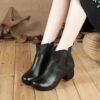 Vintage Style Genuine Leather Women Boots Flat Booties Soft Cowhide Women's Shoes