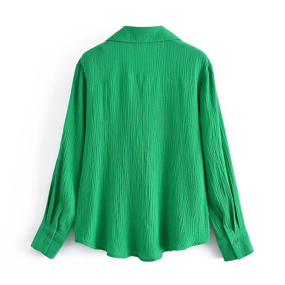 New Women's Fashionable Chic Versatile Cotton Crinkled Turn-Down Collar Long Sleeve Shirt - Image 2