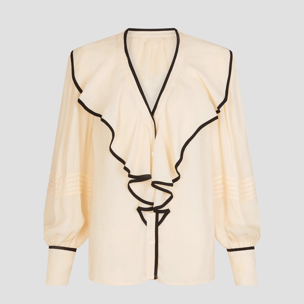 V-neck women's loose contrasting pleated ruffle top - Image 5