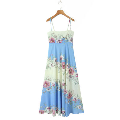 Fashion Resort Style Slim Fit Printed Sleeveless Strap Dress for Women