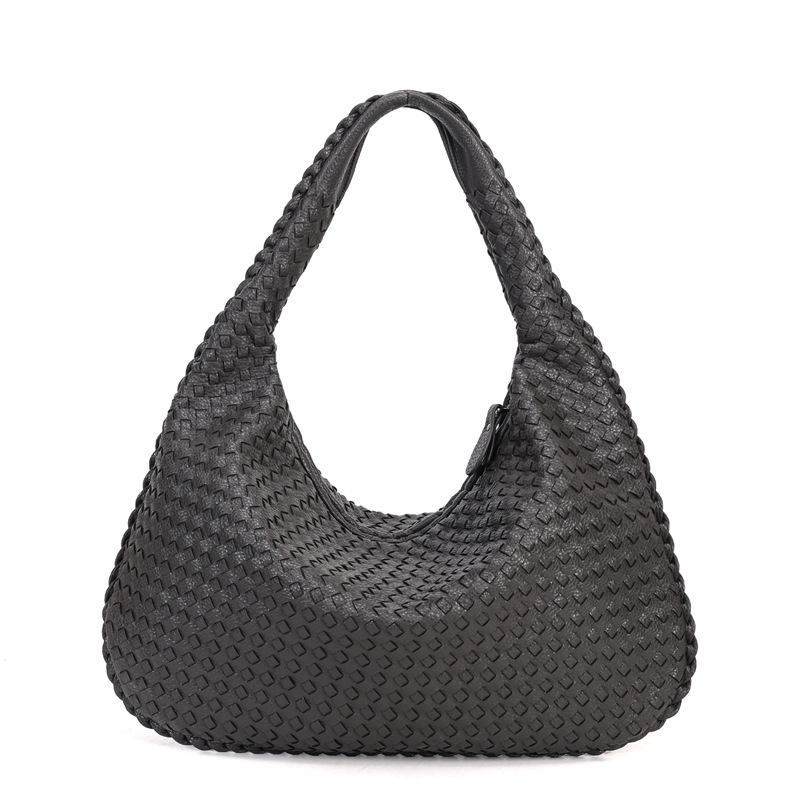 Women Large Leather Hobo Bag Handmade Woven Casual Female Handbag Big Capacity Patchwork Zipper Women Shoulder Bags - Image 7