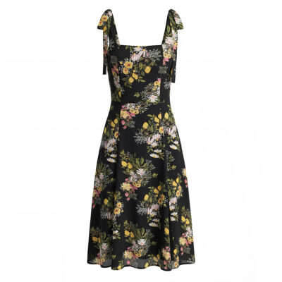Style Floral Print Sleeveless Side Slit Tie Strap Back Strap Dress