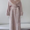 High Quality Slim Overcoat For Women Detachable Fur Collar Long Sleeve Belt Waist Thicken Elegant Coat - Image 3