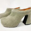Round headed candy colored genuine leather horse hair with raised height inside casual lazy half slippers for women