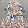 Blue floral turn-down collar lantern-sleeve midi dress for women - detail 9