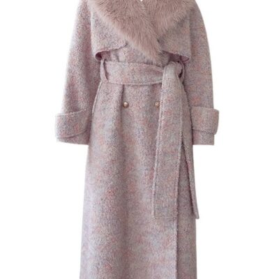 High Quality Slim Overcoat For Women Detachable Fur Collar Long Sleeve Belt Waist Thicken Elegant Coat