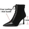 Mature Elegant Women Ankle Boots Pointed Toe Thin High Heels Female Office Genuine Leather Cross-Tied Shoes Woman - Image 2