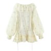 Style Women's New Floral Embroidered Long Sleeve V-Neck Ruffle Waist Cinched Puff Dress - Image 2
