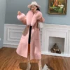 Women's handmade wool coat with real fox fur collar in Blue, Rose Red, Pink, and White - detail view 6