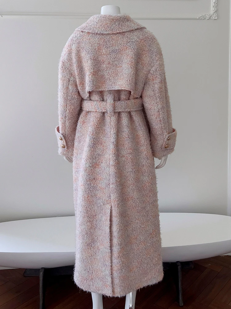 High Quality Slim Overcoat For Women Detachable Fur Collar Long Sleeve Belt Waist Thicken Elegant Coat - Image 4