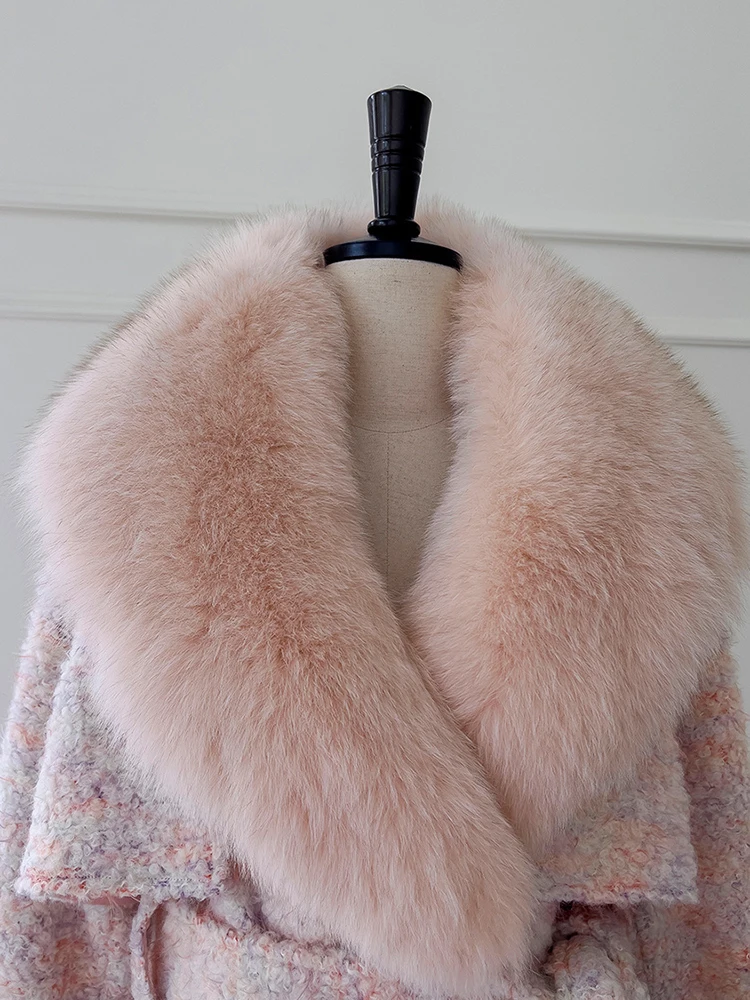 High Quality Slim Overcoat For Women Detachable Fur Collar Long Sleeve Belt Waist Thicken Elegant Coat - Image 6