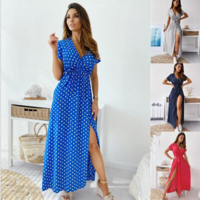 Summer New Print Polka Dot Long Dress For Women