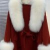 Fox fur collar cashmere cloak coat in Red - Panache Bespoke