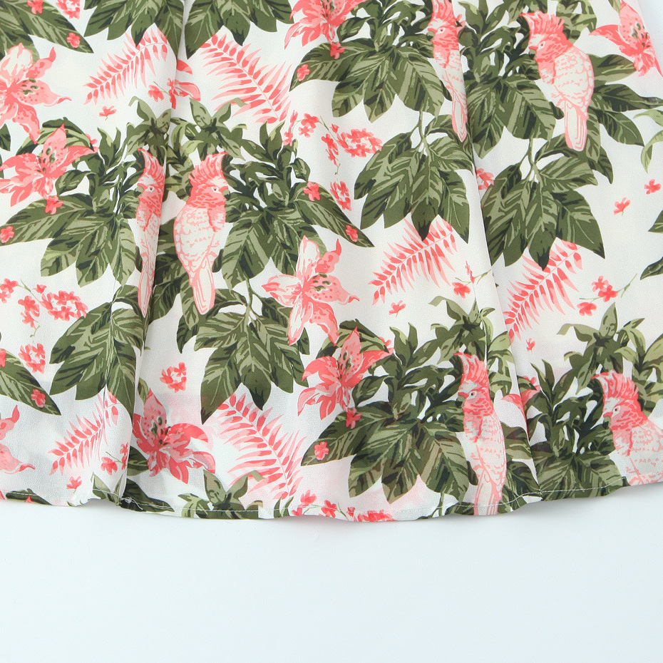 Floral Printed Fitted Belted Bow Strap Dress Women's - Image 4