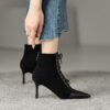 Mature Elegant Women Ankle Boots Pointed Toe Thin High Heels Female Office Genuine Leather Cross-Tied Shoes Woman - Image 4