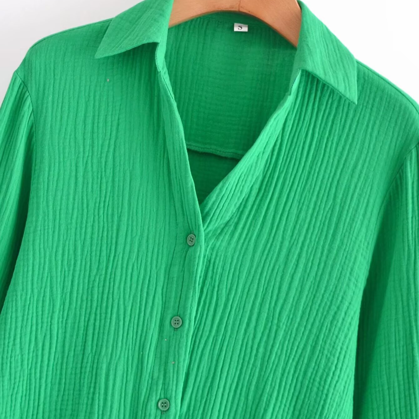 New Women's Fashionable Chic Versatile Cotton Crinkled Turn-Down Collar Long Sleeve Shirt - Image 3