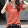 Loose Plus Size Women's V-Neck T-Shirt Casual Short Sleeve Top Mixed Cotton Blend - Image 9