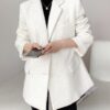 Fashion White Blazers For Women Notched Long Sleeve Patchwork Pocket Single Breasted Loose Blazer For Women