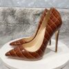 Tikicup Coffee Brown Crocodile Effect Women Sexy 8 10 12cm High Heel Party Shoes Ladies Slip On Pointy Toe Stiletto Pumps - Image 11