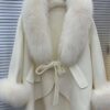 Fox fur collar cashmere cloak coat in Light Yellow - Panache Bespoke