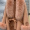 Fox fur collar cashmere cloak coat in Orange - Panache Bespoke