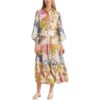 Blue floral turn-down collar lantern-sleeve midi dress for women - detail 4