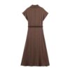 Style Women's New Fashion Midi Dress with Belted Pleated Collar, Versatile Pairing - Image 2