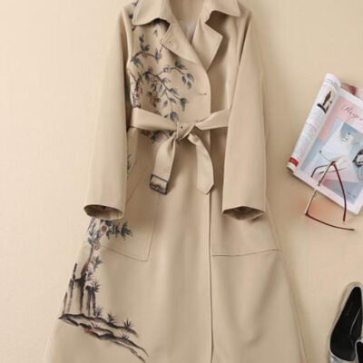 Runway Fashion Women Trench High Quality Autumn Winter Single-Breasted Flower Print Elegant Long Praty Holiday