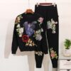 Autumn winter 2 piece set women Embroidery sequin knitted set