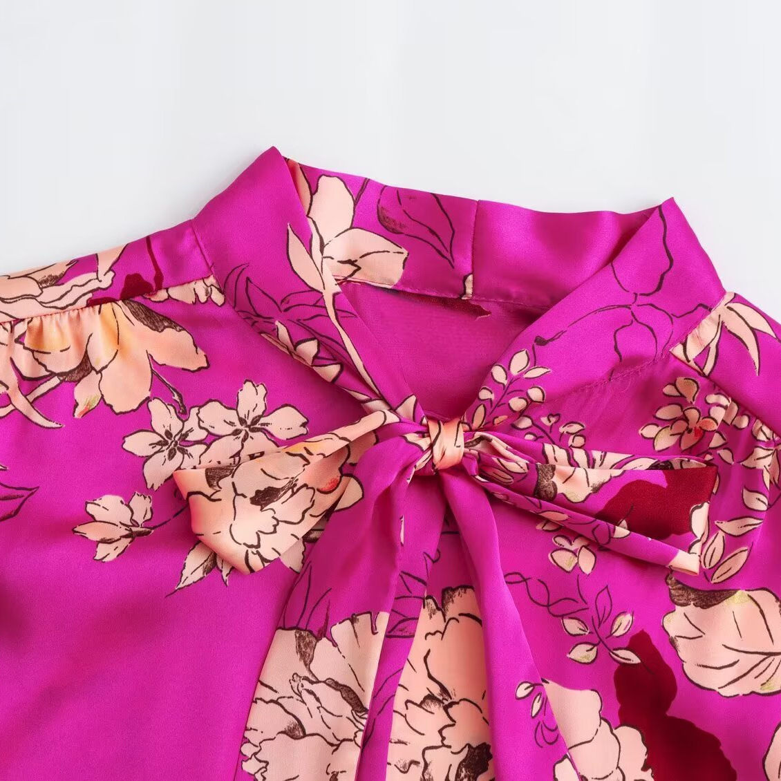 Chic Printed Satin Texture Shirt Women's Fashion Style Trendy Top - Image 3