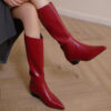 Quality Genuine Lathe Women Knee High Boots Fashion Popular Concise Autumn Winter Pointed Toe Thick Heels Shoes