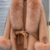 Fox fur collar cashmere cloak coat in Orange - Panache Bespoke